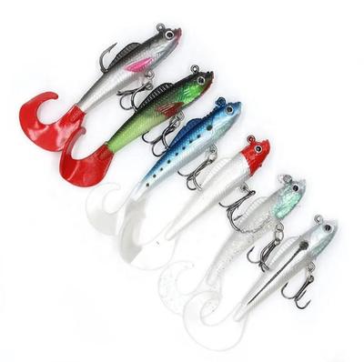 3D Eyes saltwater fishing soft lure lead fish bait minnow curled tail lure with hook