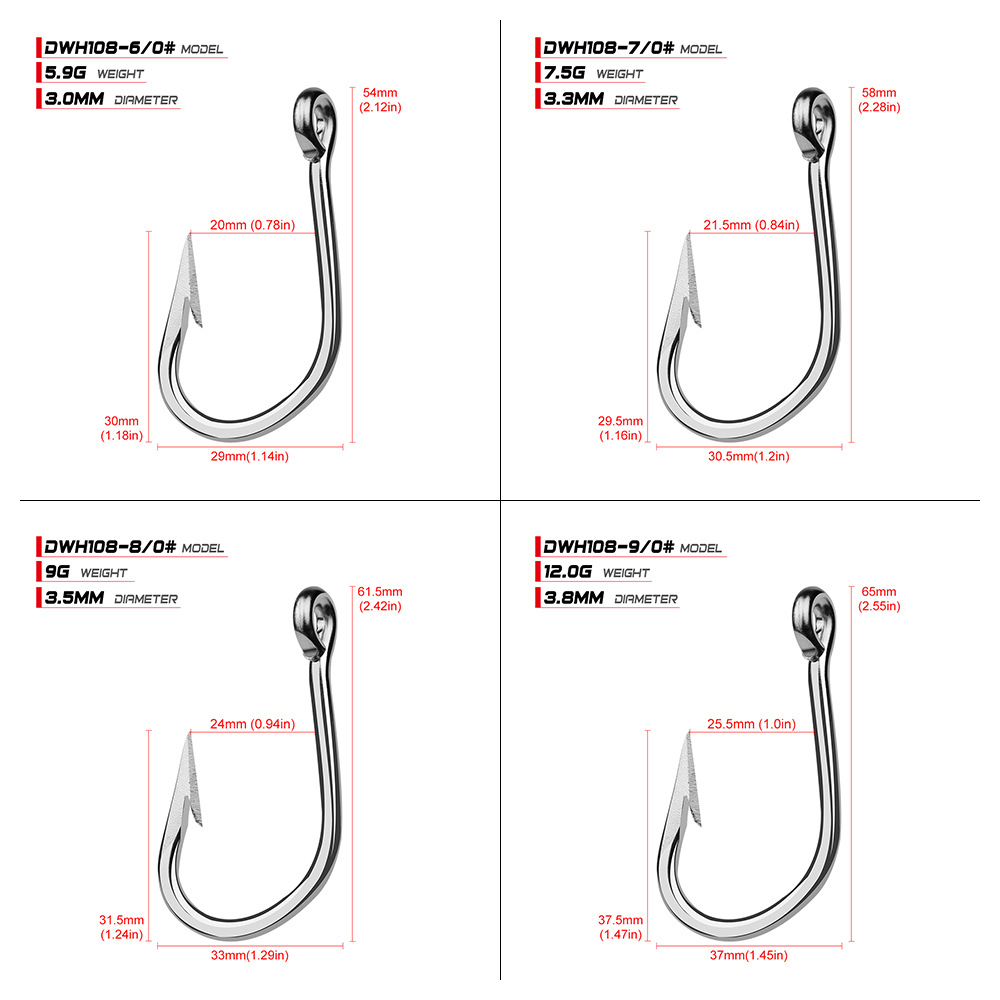 WEIHE 6/0-13/0# 5pcs/bag DWH108 Saltwater Fishing Hook Stainless Steel Hooks