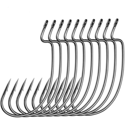 10pcs Carbon Steel Fishing Hook Bass Big Crank Hook Jigging Lead Head Barbed Crank Hook for Soft Bai