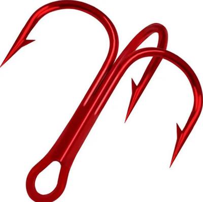 High quality 12#-3/0# red carbon steel treble fishing hook in bulk