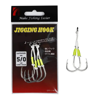 High carbon steel double Jigging Hook fishing assist hooks with barb