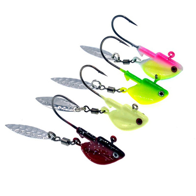 Lifelike Lead Head Hook With Metal Spoon Sequins Jig Head Hook Soft Worm Fishing Hook